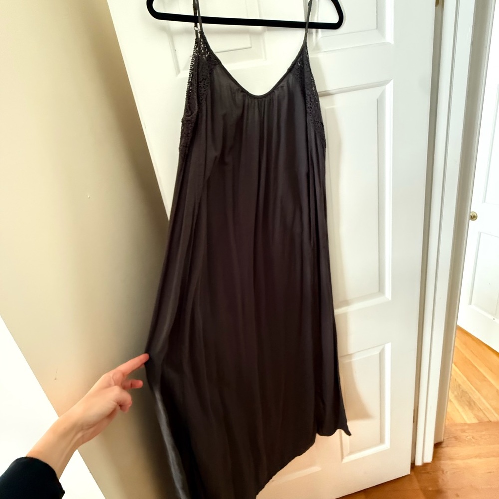 aerie Black V-Neck Slip Top with Lace Details